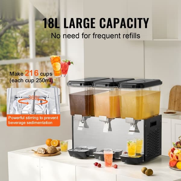 Kommerciel 18L drikkevaredispenser med 3 tanke, kold juice og isdrik, perfekt til caféer og events.