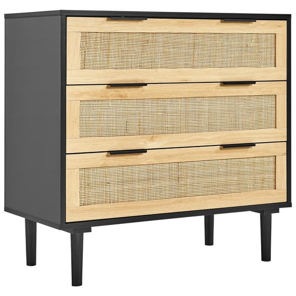 Rattan Skuffe Kommode 3 Skuffer, Natur Rattan, Perfekt til Soveværelse, Stilfuld Opbevaring, Pladsbesparende Design.