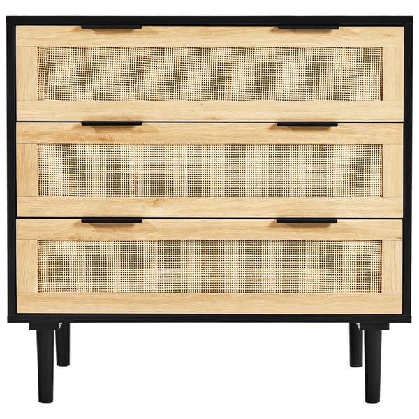 Rattan Skuffe Kommode 3 Skuffer, Natur Rattan, Perfekt til Soveværelse, Stilfuld Opbevaring, Pladsbesparende Design.