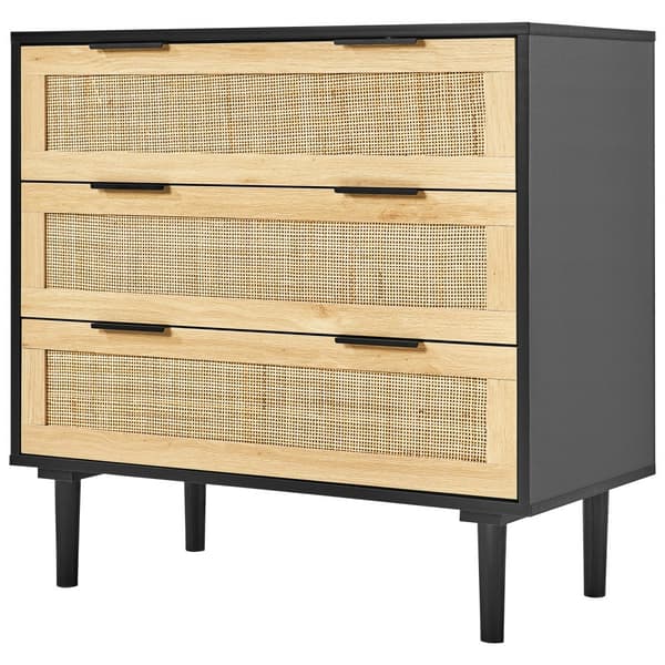Rattan Skuffe Kommode 3 Skuffer, Natur Rattan, Perfekt til Soveværelse, Stilfuld Opbevaring, Pladsbesparende Design.