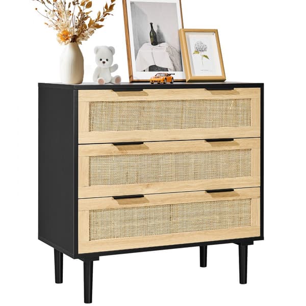 Rattan Skuffe Kommode 3 Skuffer, Natur Rattan, Perfekt til Soveværelse, Stilfuld Opbevaring, Pladsbesparende Design.