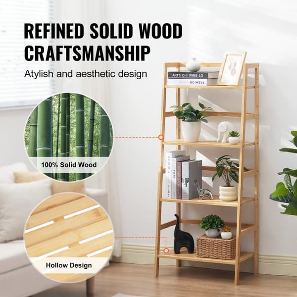 Bambu Bokhylla 4 Våningar, Stege Bokhylla, Trapets Förvaringsställ, Hållbar Design, Hem-Inredning, Funktionell och Stilren Bokhylla