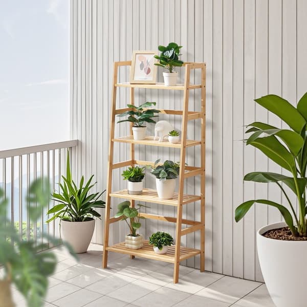 Bambu Bokhylla 4 Våningar, Stege Bokhylla, Trapets Förvaringsställ, Hållbar Design, Hem-Inredning, Funktionell och Stilren Bokhylla