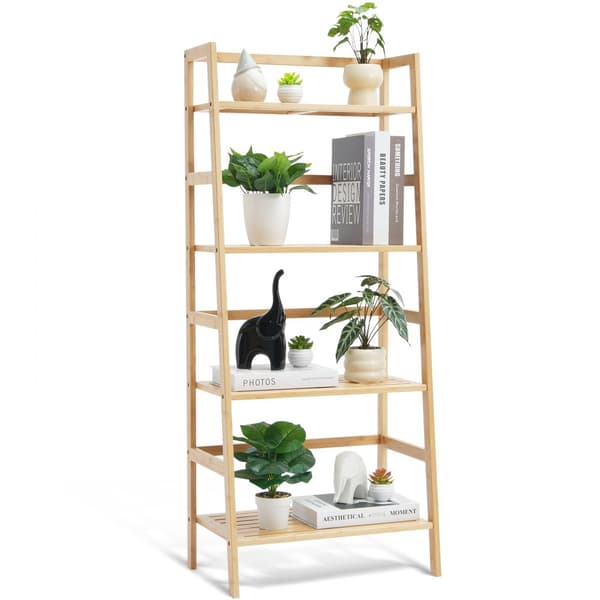 Bambu Bokhylla 4 Våningar, Stege Bokhylla, Trapets Förvaringsställ, Hållbar Design, Hem-Inredning, Funktionell och Stilren Bokhylla