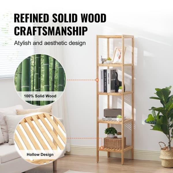 Hörn Stående Bokhylla 5-vånings, Bamboo Stege, Smal Växthus Hylla, Elegant Design, Hållbar, Utrymmeseffektiv, Modern Inredning