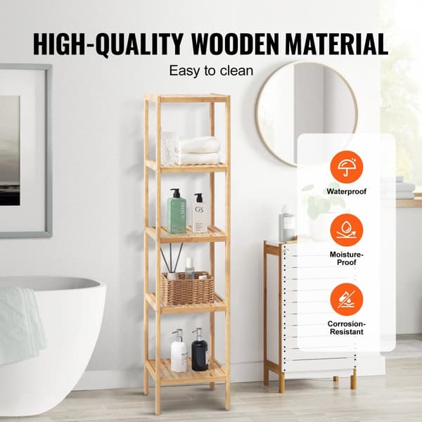 Hörn Stående Bokhylla 5-vånings, Bamboo Stege, Smal Växthus Hylla, Elegant Design, Hållbar, Utrymmeseffektiv, Modern Inredning