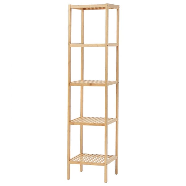 Hörn Stående Bokhylla 5-vånings, Bamboo Stege, Smal Växthus Hylla, Elegant Design, Hållbar, Utrymmeseffektiv, Modern Inredning