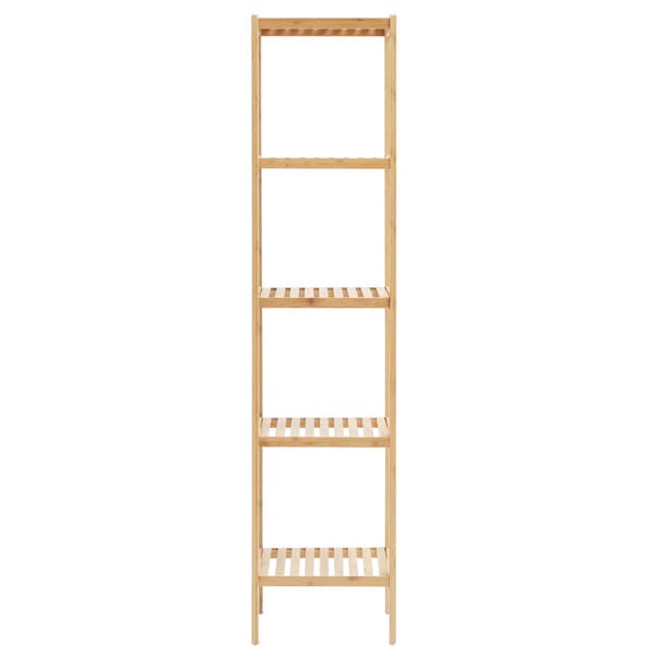 Hörn Stående Bokhylla 5-vånings, Bamboo Stege, Smal Växthus Hylla, Elegant Design, Hållbar, Utrymmeseffektiv, Modern Inredning