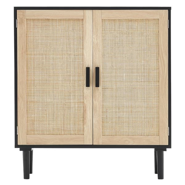Sort Rattan Skabsopbevaring med 2 Magnetlåger & Justerbare Hylder, Perfekt til Opbevaring og Deko.