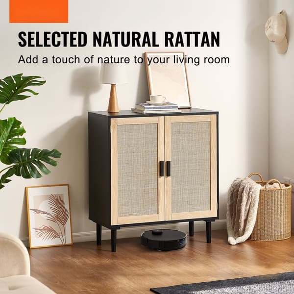 Sort Rattan Skabsopbevaring med 2 Magnetlåger & Justerbare Hylder, Perfekt til Opbevaring og Deko.