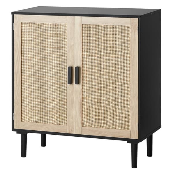 Sort Rattan Skabsopbevaring med 2 Magnetlåger & Justerbare Hylder, Perfekt til Opbevaring og Deko.