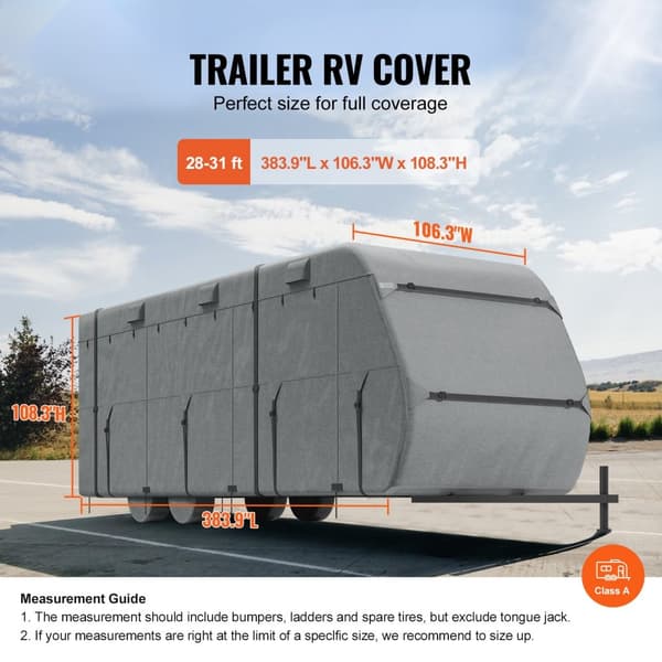 Asuntoauton Suoja 28-31 ft, 300D Oxford Kangas, Luokka A, Trailer Travel RV Cover, säänkestävä ja helppo asentaa