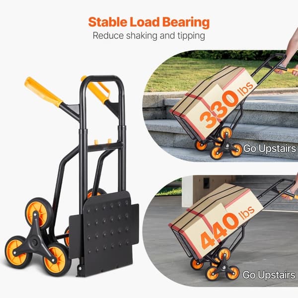 Trappeklatrevogn 440 lbs, sammenklappelig håndlastbil Dolly, 6 hjul, robust design til nem transport og håndtering.