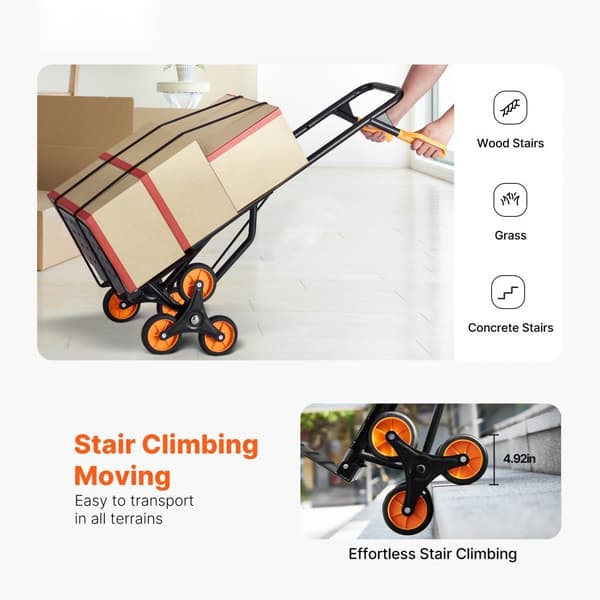 Trappeklatrevogn 440 lbs, sammenklappelig håndlastbil Dolly, 6 hjul, robust design til nem transport og håndtering.