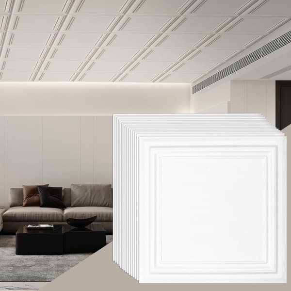 Loftfliser 16-pak, 20x20 cm, polystyren, nem installation, lim-op, stilfuld indretning, holdbare og lette.