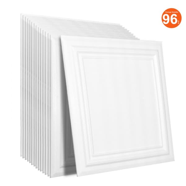 Loftfliser 96-Pak 20 x 20 cm i polystyren, nem installation, letvægts, isolerende og moderne design til ethvert rum.
