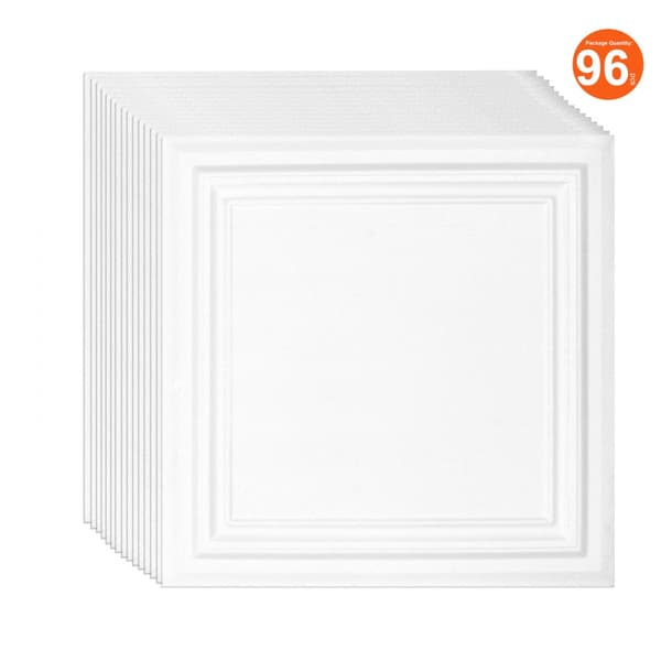 Loftfliser 96-Pak 20 x 20 cm i polystyren, nem installation, letvægts, isolerende og moderne design til ethvert rum.