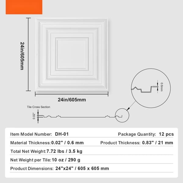Takplattor PVC 12-pack 24x24, ljuddämpande, vit, hållbar, enkel installation, stilren taklösning för ditt hem