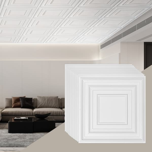 Takplattor PVC 12-pack 24x24, ljuddämpande, vit, hållbar, enkel installation, stilren taklösning för ditt hem