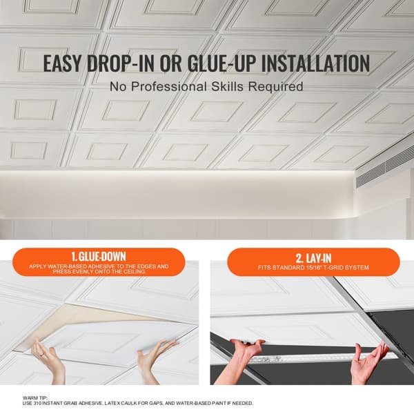 Loftfliser 12-pak, 24x24 cm PVC, nem installation, hvid geometrisk, moderne design til indretning.