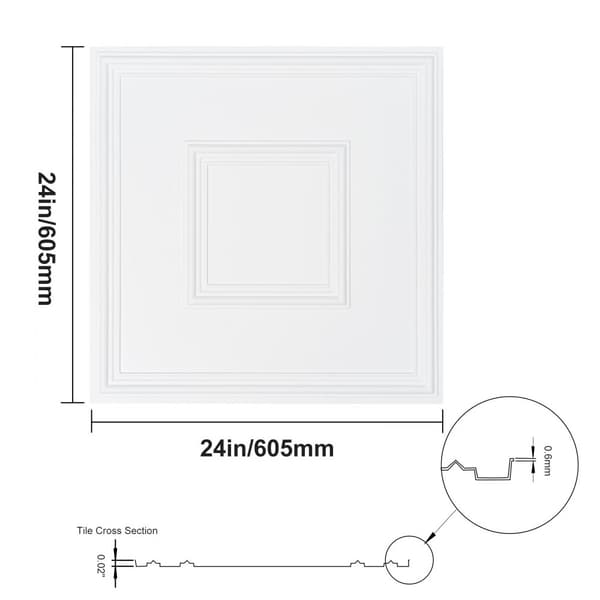 Loftfliser 12-pak, 24x24 cm PVC, nem installation, hvid geometrisk, moderne design til indretning.