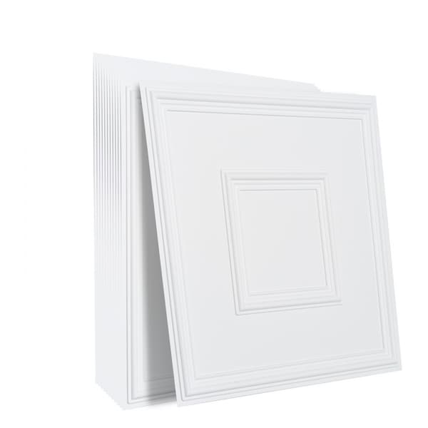Loftfliser 12-pak, 24x24 cm PVC, nem installation, hvid geometrisk, moderne design til indretning.