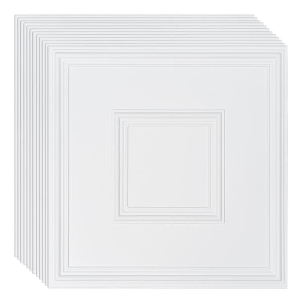 Loftfliser 12-pak, 24x24 cm PVC, nem installation, hvid geometrisk, moderne design til indretning.