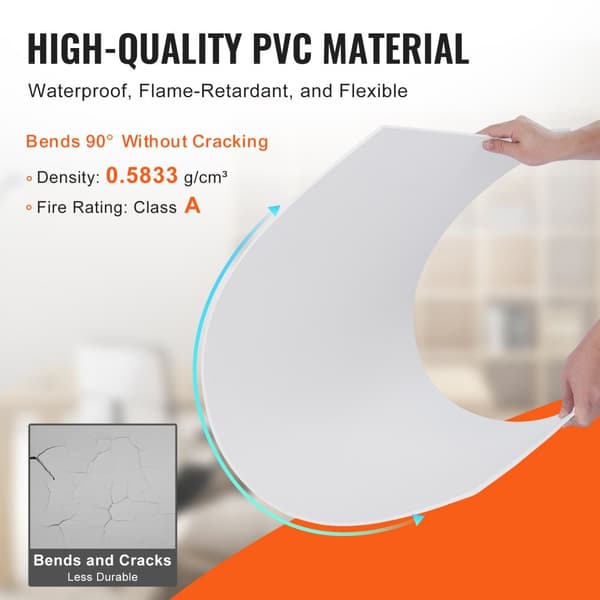 Loftfliser 10-Pak 24x24 PVC-skum, brandklassificeret, glat hvid, ideel til renovering og indretning af værelser.