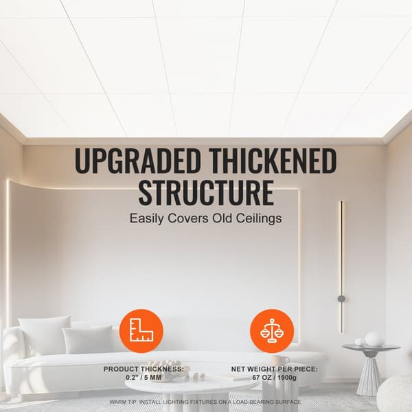 Loftfliser 10-Pak 24x24 PVC-skum, brandklassificeret, glat hvid, ideel til renovering og indretning af værelser.