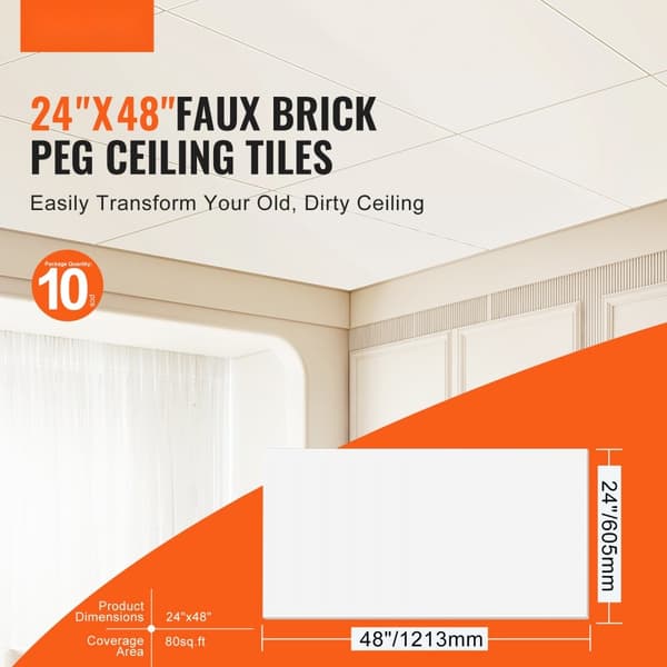 Loftfliser 10-Pak 24x24 PVC-skum, brandklassificeret, glat hvid, ideel til renovering og indretning af værelser.