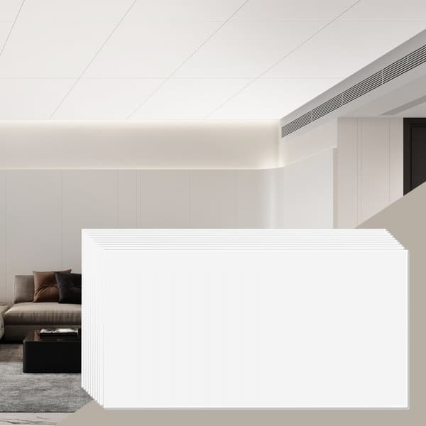 Loftfliser 10-Pak 24x24 PVC-skum, brandklassificeret, glat hvid, ideel til renovering og indretning af værelser.
