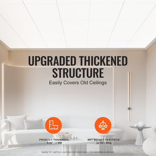 Loftfliser 12-pak, 24x24 cm, PVC-skum, brandklassificeret, glat hvid, ideel til indretning og renovering, nem installation.