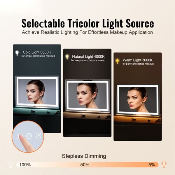 Oplyst Makeup Spejl 3 Farver, USB Desktop & Vægmontering, 31,5x21,7in, Justerbart Lys, Ideel til Makeup & Skønhed.