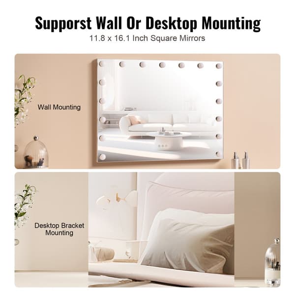 Hollywood Vanity Spejl Med Lys, USB Type C, 23.6in Desktop & Vægmontering, Elegant Belysning til Makeup