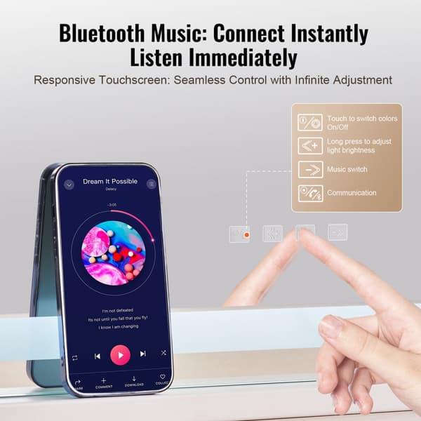 Valaistu Meikkipeili Bluetoothilla, USB-Pöytäkoneen Seinäteline, 21,7 Tuumaa, 3 Värillä, Tyylikäs ja Kätevä
