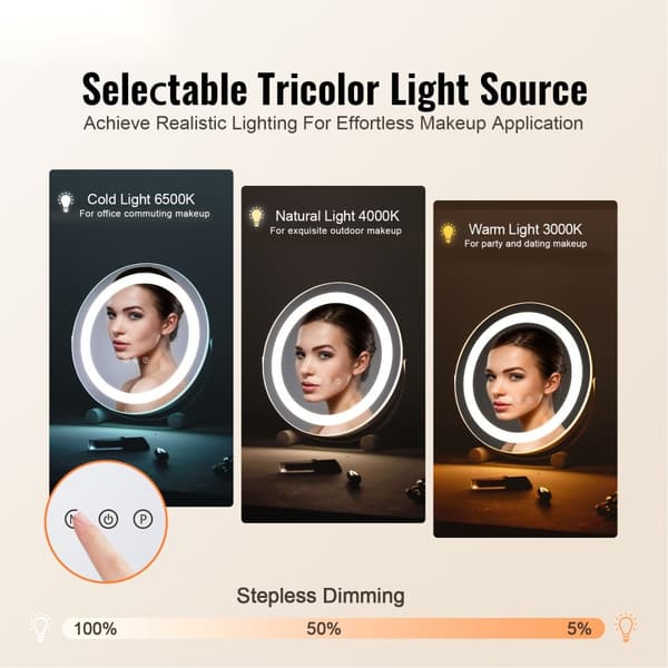 LED-valaistu meikkipeili 12 tuumaa, Smart Touch -ominaisuus, sisustus makuuhuoneeseen, monipuolinen käyttö