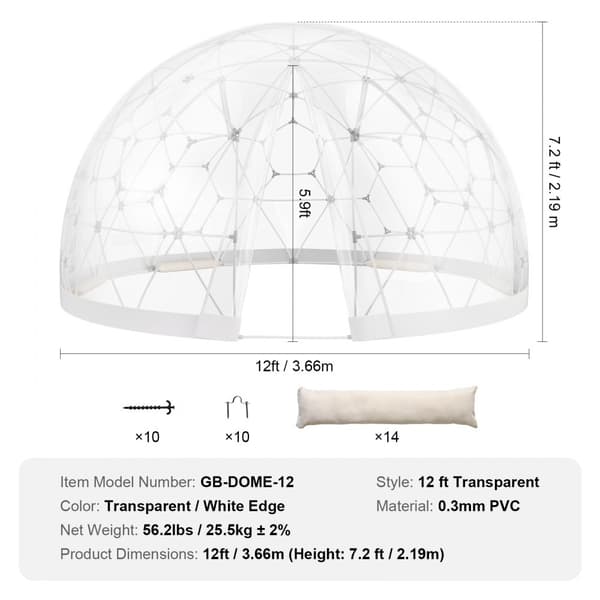 Kupolbubbeltält 12FT, Utomhus Camping, Transparenta Fönster, Hållbart Material, Lätt Montering, Väder- och Vindskydd
