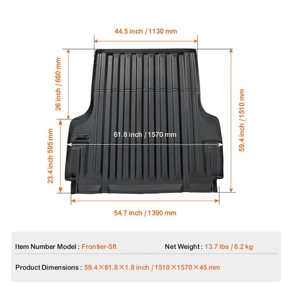 Truck Bed Mat 2022-2024 Nissan Frontier, TPE truckbedliner, slidstærkt tilbehør, skridsikker, vandtæt design.