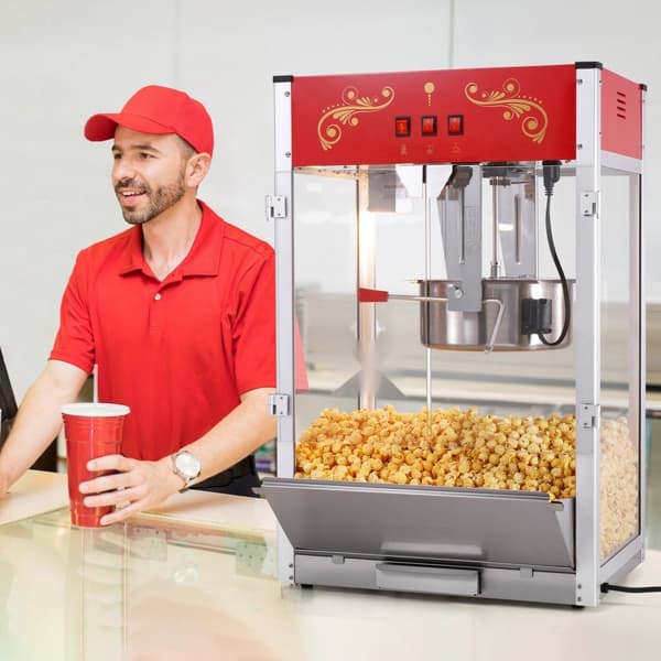 Popcornmaskine 1615W, 16 Oz, bordplade-hjemmaskine i rød, hurtig opvarmning, perfekt til film-aftener og fester.