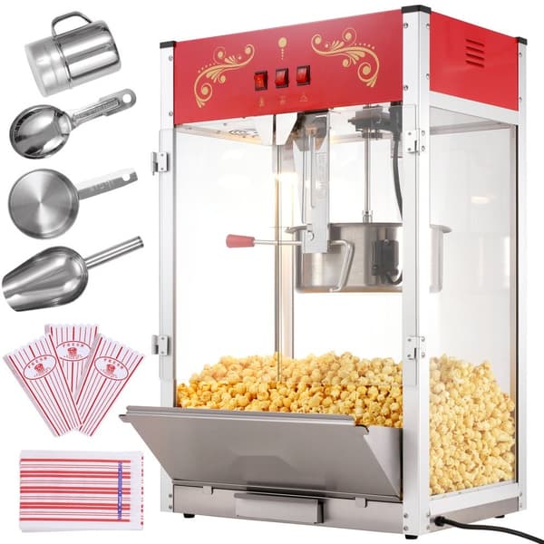 Popcornmaskine 1615W, 16 Oz, bordplade-hjemmaskine i rød, hurtig opvarmning, perfekt til film-aftener og fester.