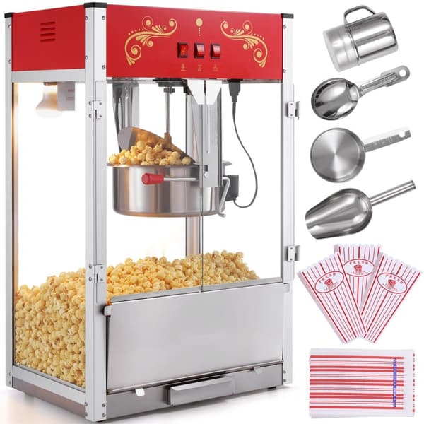 Popcornmaskine 1615W, 16 Oz, bordplade-hjemmaskine i rød, hurtig opvarmning, perfekt til film-aftener og fester.