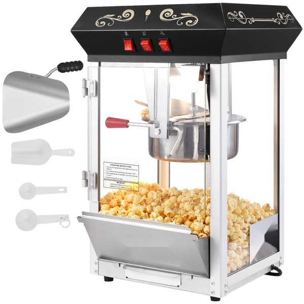 Popcornmaskine 850W, 8 Oz Bordmodel, Popcornmaker til 48 kopper, hurtig opvarmning, kompakt design.
