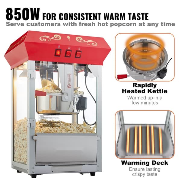 Popcornpopper 850W, röd bänkskivemodell 8 Oz, 48 koppar, snabb uppvärmning, perfekt för hemmakvällar och fest, enkel att använda
