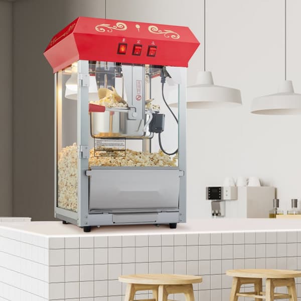 Popcornpopper 850W, röd bänkskivemodell 8 Oz, 48 koppar, snabb uppvärmning, perfekt för hemmakvällar och fest, enkel att använda