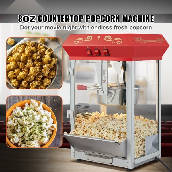 Popcornpopper 850W, röd bänkskivemodell 8 Oz, 48 koppar, snabb uppvärmning, perfekt för hemmakvällar och fest, enkel att använda