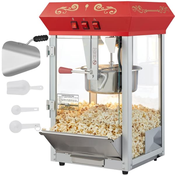 Popcornpopper 850W, röd bänkskivemodell 8 Oz, 48 koppar, snabb uppvärmning, perfekt för hemmakvällar och fest, enkel att använda