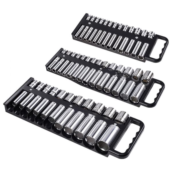 Bærbar Socket Organizer Sæt 3 STK, 76-Clip Magnetisk Socket Bakke, Metrisk og SAE, Effektiv Opbevaring til Værktøj.