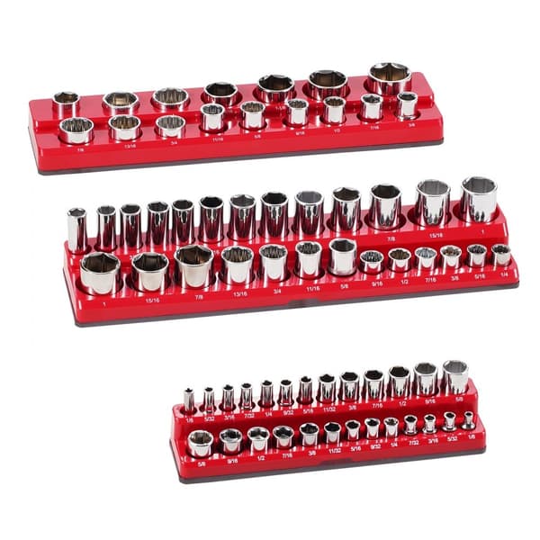 Magneettinen Socket Järjestäjäsetti 3 kpl, Punainen SAE - Socket Tarjotin, kestävät materiaalit, kätevä säilytys