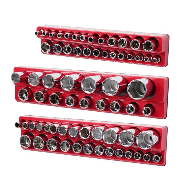Magneettinen Socket Järjestäjäsetti 3 kpl, Punainen SAE - Socket Tarjotin, kestävät materiaalit, kätevä säilytys