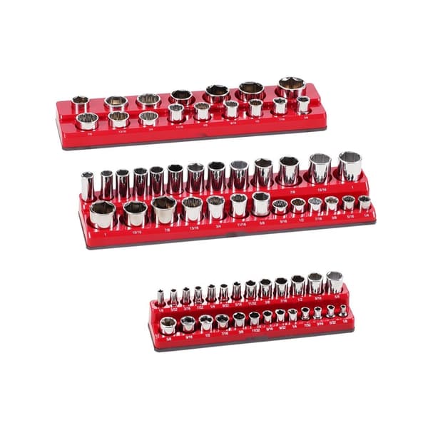 Magneettinen Socket Järjestäjäsetti 3 kpl, Punainen SAE - Socket Tarjotin, kestävät materiaalit, kätevä säilytys